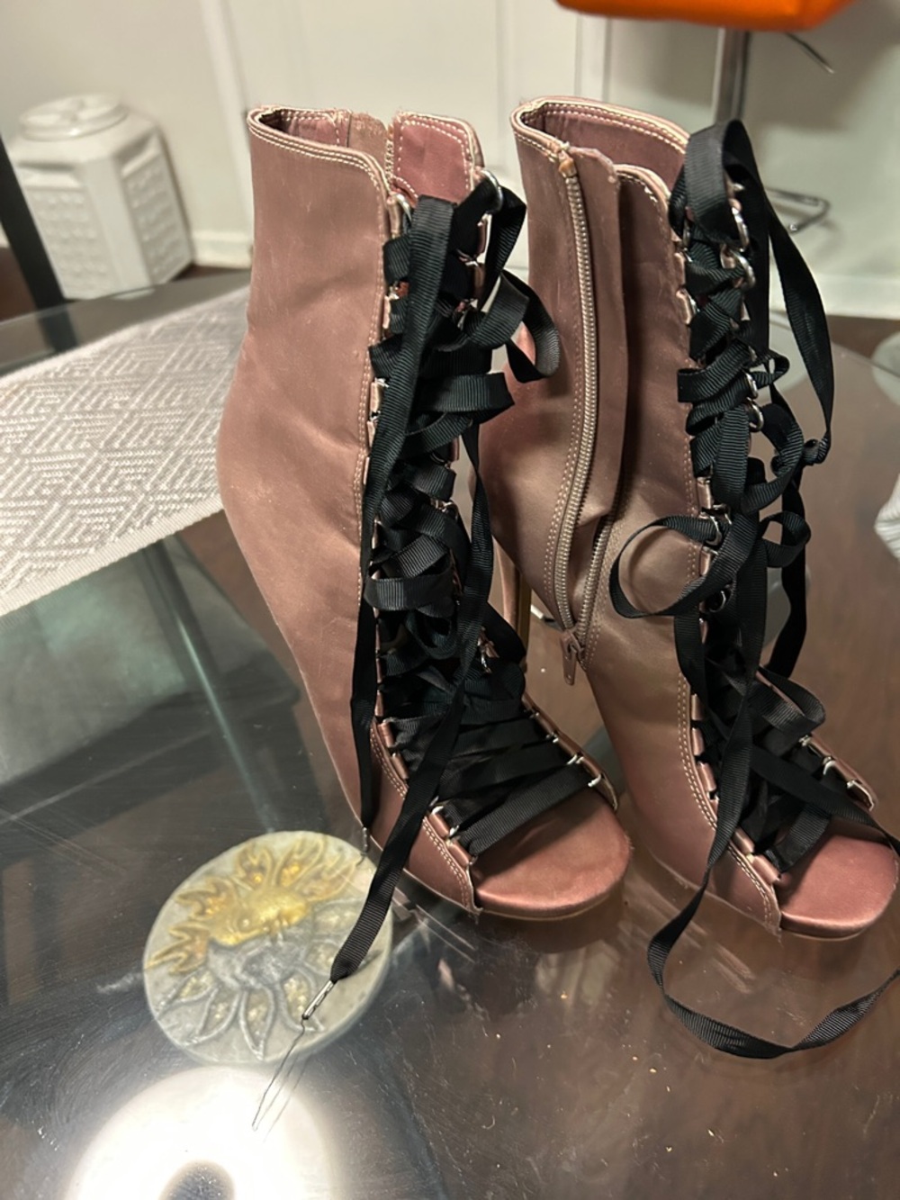 Steve Madden Mauve Lace-Up Peep-Toe Ankle Boots